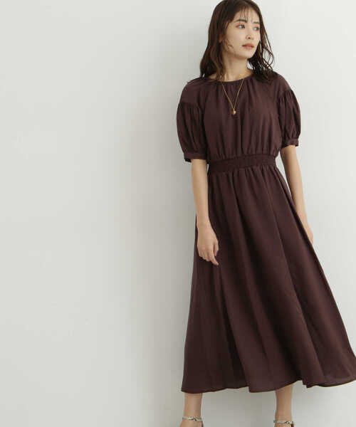 「NATURAL BEAUTY BASIC」 半袖ワンピース MEDIUM ブラウン レディース_画像4