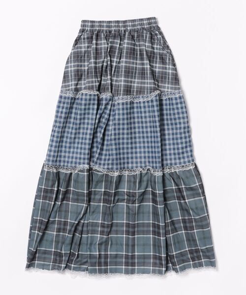 スカート Nia(ニア)/チェック柄パッチワーク ロングスカート