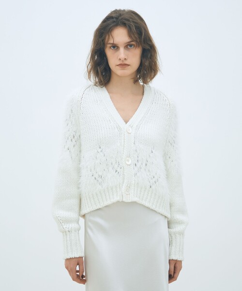 MACPHEE アイボリー カーディガン MACPHEE（マカフィー） カーディガン NZ LAMBS Vネックカーディガン