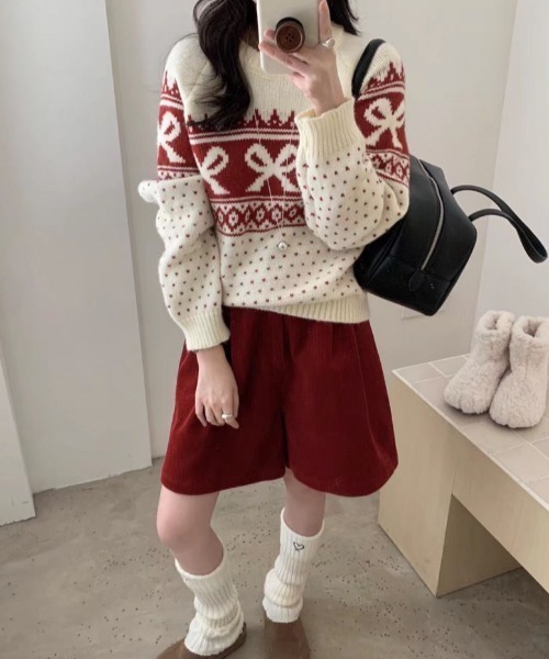 「GEMEDA」 長袖ニット M レッド レディース_画像3