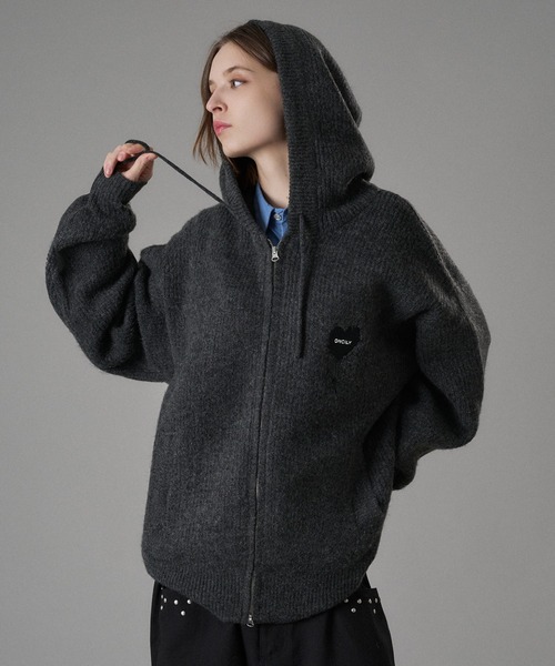 ONCILY（オンシェリー） カーディガン MELTING HEART RIB KNIT HOODIE
