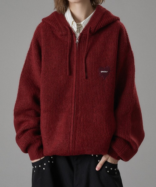 ONCILY（オンシェリー） カーディガン MELTING HEART RIB KNIT HOODIE