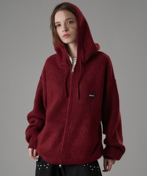 ONCILY（オンシェリー） カーディガン MELTING HEART RIB KNIT HOODIE
