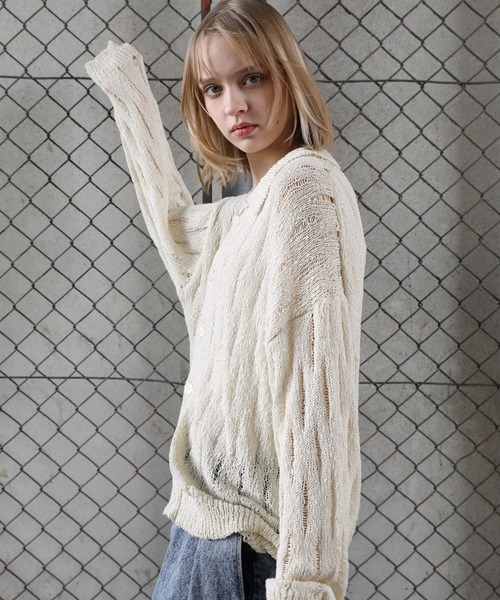 「ROCHEM」 ニットカーディガン M チャコール メンズ_画像2