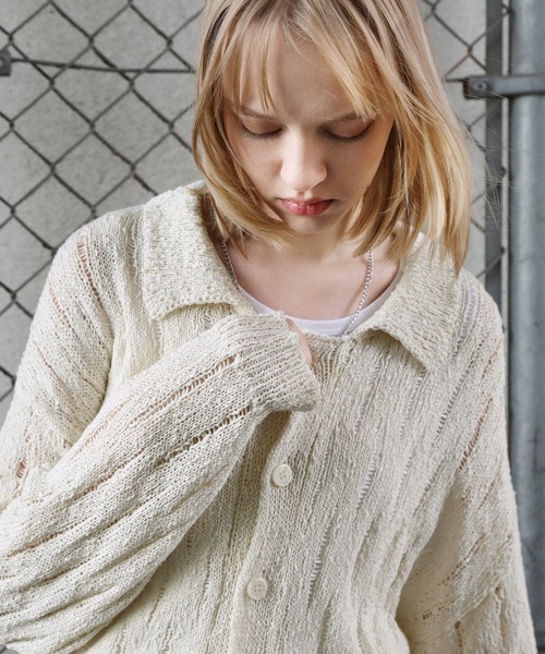 「ROCHEM」 ニットカーディガン M チャコール メンズ_画像3