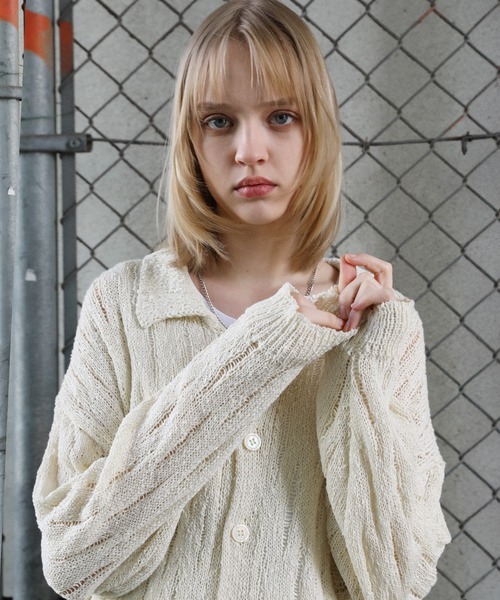 「ROCHEM」 ニットカーディガン M チャコール メンズ_画像6