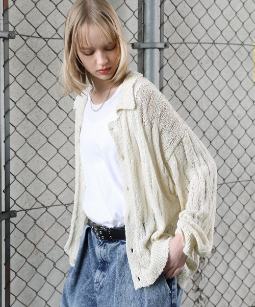 「ROCHEM」 ニットカーディガン M チャコール メンズ_画像7