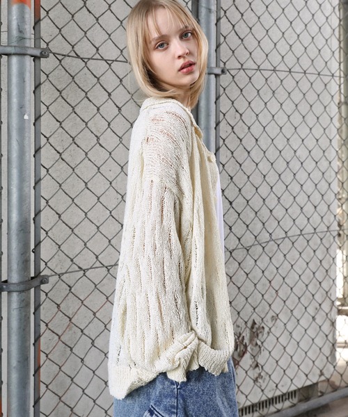 「ROCHEM」 ニットカーディガン M チャコール メンズ_画像8