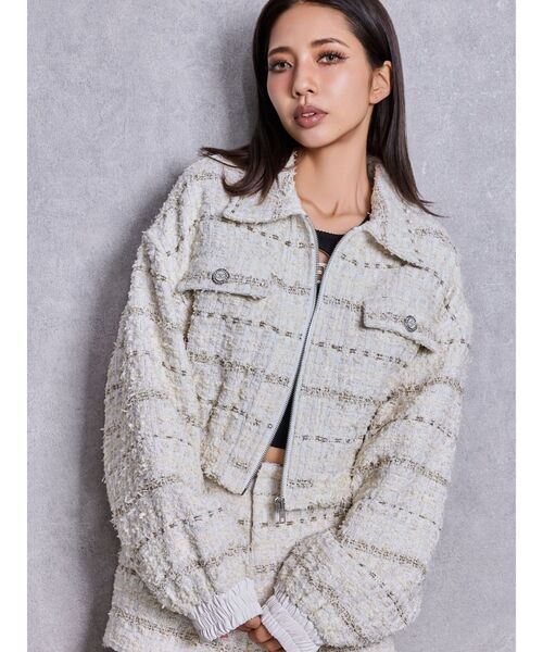 DAMA collection 新品 ラメツイードジャケット 白 7AR GYDA（ジェイダ） コート アウター Symmetry GYDAラメツイード