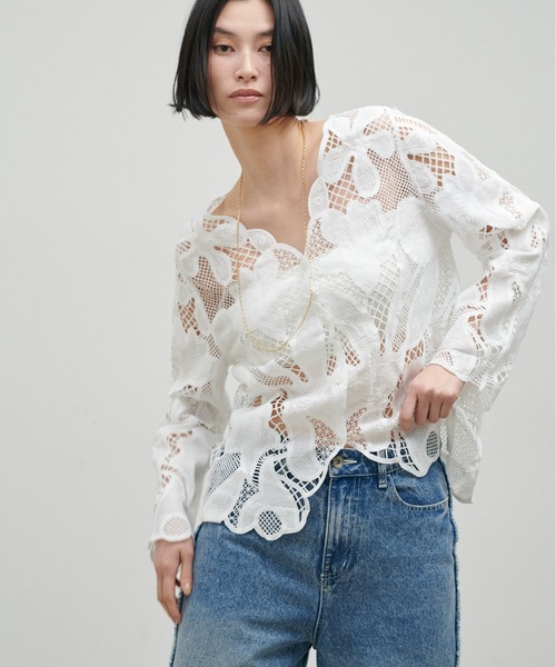 LARUTA(ラルータ) ブラウス シャツ 「LARUTA」フラワー刺繍レース LARUTA(ラルータ) ブラウス シャツ 「LARUTA」フラワー刺繍レース