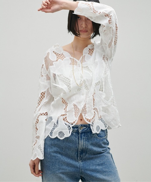 ブラウス シャツ 「LARUTA」フラワー刺繍レースブラウス レディースの画像