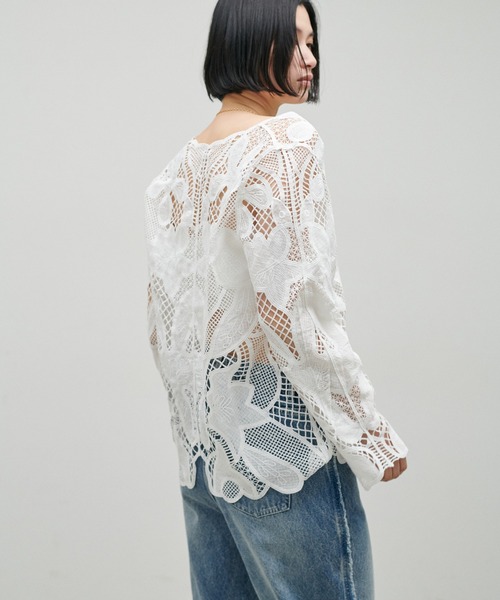 ブラウス シャツ 「LARUTA」フラワー刺繍レースブラウス レディースの画像