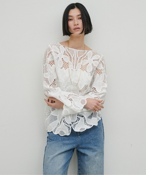 ブラウス シャツ 「LARUTA」フラワー刺繍レースブラウス レディースの画像