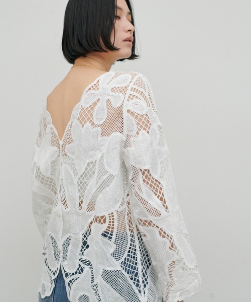 ブラウス シャツ 「LARUTA」フラワー刺繍レースブラウス レディースの画像