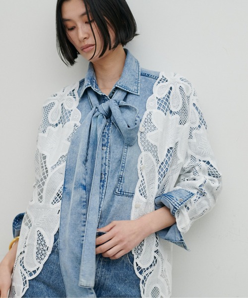 ブラウス シャツ 「LARUTA」フラワー刺繍レースブラウス レディースの画像