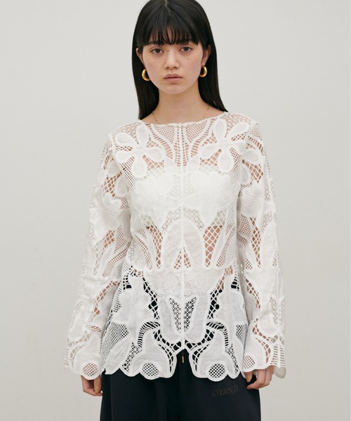 LARUTA(ラルータ) ブラウス シャツ 「LARUTA」フラワー刺繍レース LARUTA(ラルータ) ブラウス シャツ 「LARUTA」フラワー刺繍レース