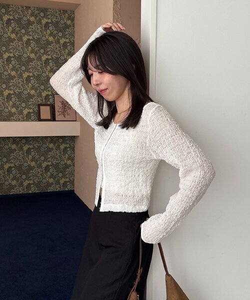 CAPRICIEUX LE'MAGE シャーリングホックブラウス ホワイト CAPRICIEUX LE'MAGE（カプリシューレマージュ） ブラウス シャツ