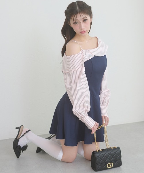 Ambre Neige（アンブルネージュ） ワンピース striped shirt docking