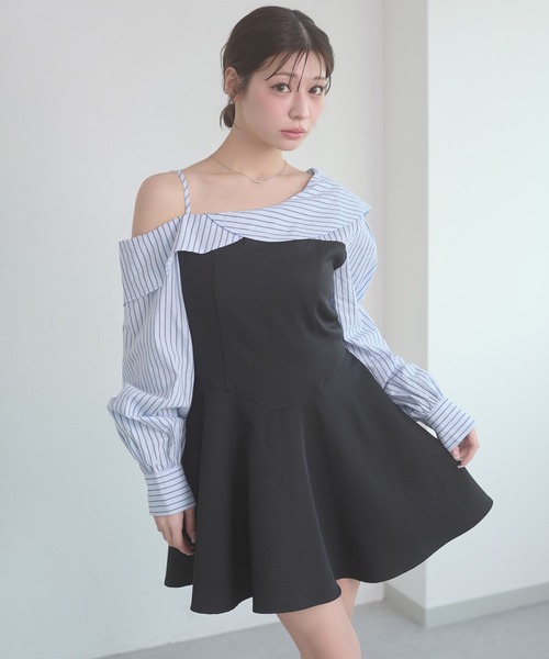 Ambre Neige（アンブルネージュ） ワンピース striped shirt docking