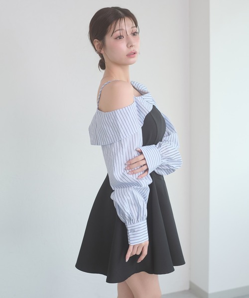 Ambre Neige（アンブルネージュ） ワンピース striped shirt docking