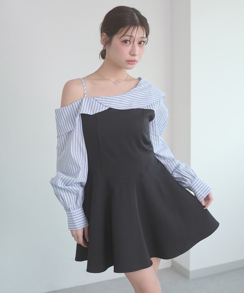 Ambre Neige（アンブルネージュ） ワンピース striped shirt docking