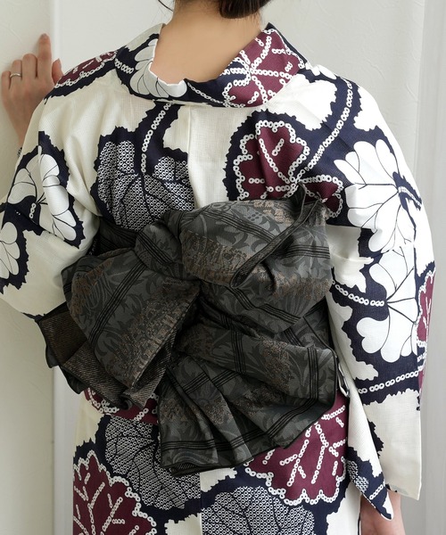 utatane 兵児帯 単品 ジャガード 深灰のモダン献上 レディース