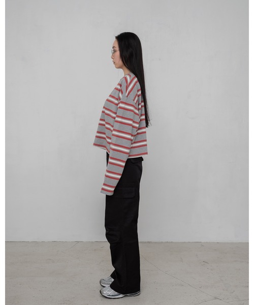 YOOU ヘンリーネック tシャツ ボーダーカットソー／ヘンリーネック