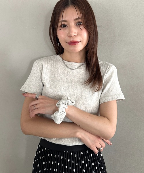 tシャツ 半袖 シュシュ付きクロップドトップス 半袖クロップドトップス