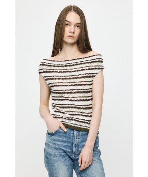 MOUSSY（マウジー） ニット セーター STRIPED OFF SHOULDER トップス