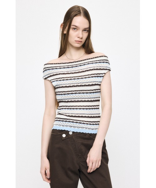 MOUSSY（マウジー） ニット セーター STRIPED OFF SHOULDER