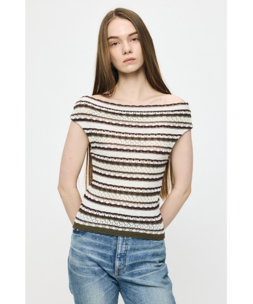 MOUSSY（マウジー） ニット セーター STRIPED OFF SHOULDER トップス