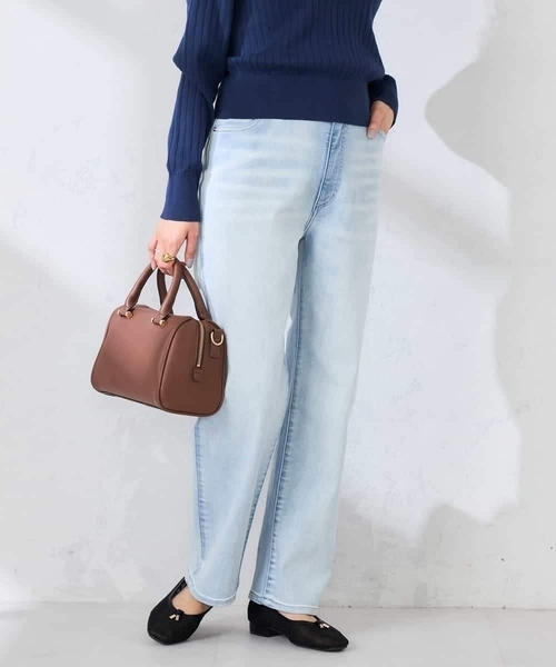 パンツ サマーストレッチデニムストレートパンツ レディースの画像