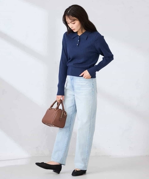 パンツ サマーストレッチデニムストレートパンツ レディースの画像