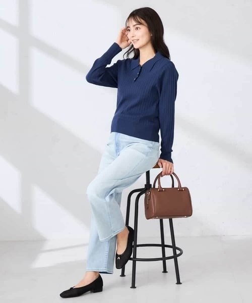 パンツ サマーストレッチデニムストレートパンツ レディースの画像