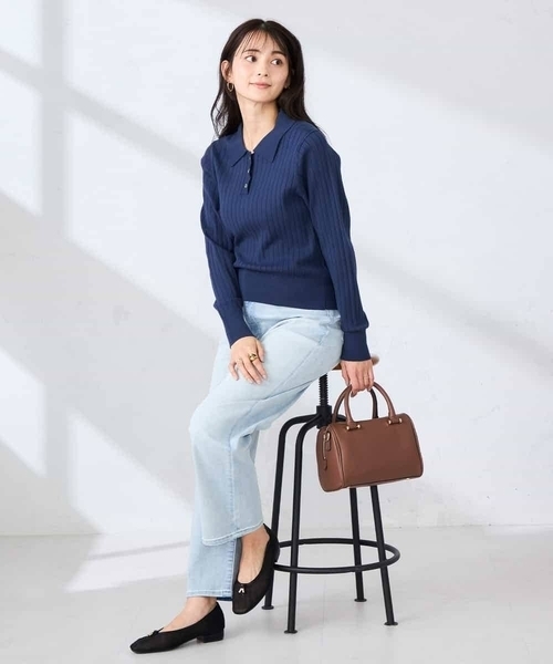 パンツ サマーストレッチデニムストレートパンツ レディースの画像