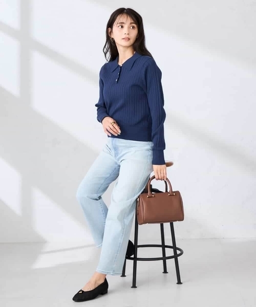 パンツ サマーストレッチデニムストレートパンツ レディースの画像