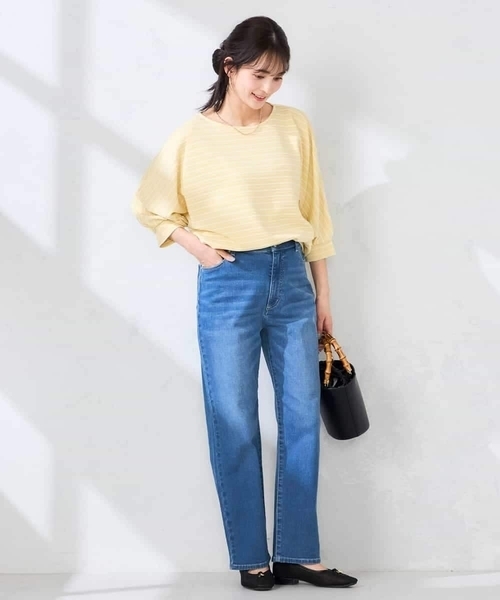 パンツ サマーストレッチデニムストレートパンツ レディースの画像