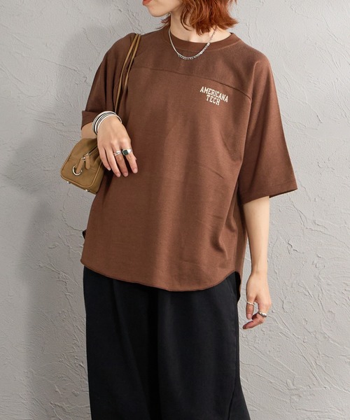 AMERICANA - アメリカーナ パーカー スウェット トレーナー 半袖 茶 ブラウン AMERICANA（アメリカーナ） tシャツ 半袖 「WEB限定」「Americana