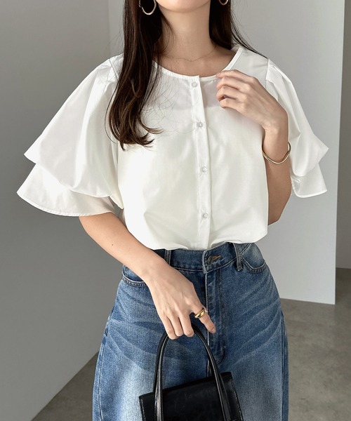 「andme」 「alma design」半袖ブラウス M オフホワイト レディース_画像2