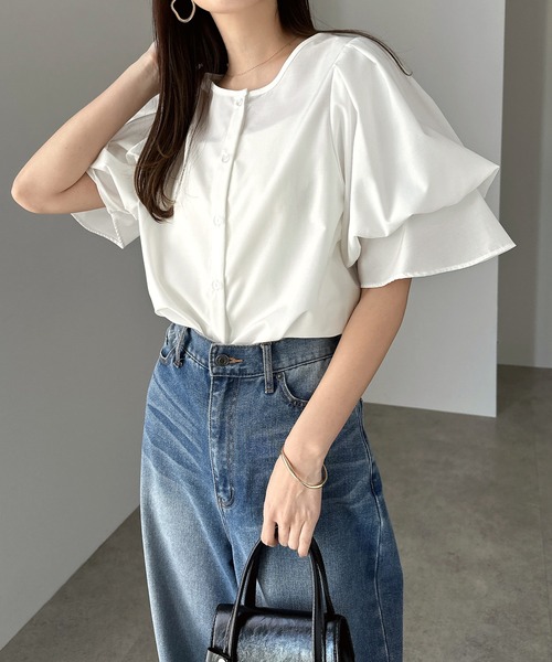 「andme」 「alma design」半袖ブラウス M オフホワイト レディース_画像3