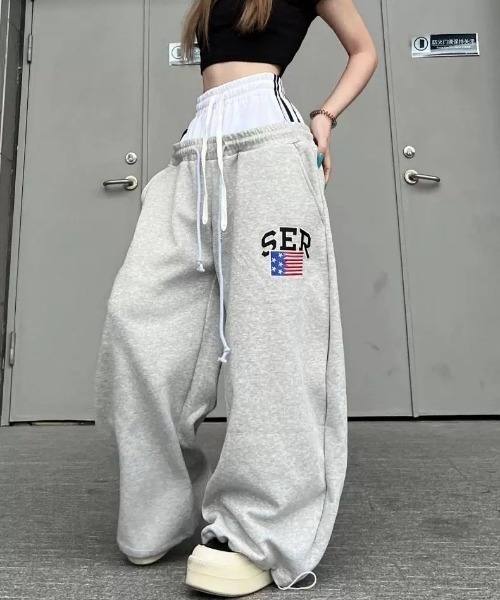 FreeZone ワイドパンツ スウェットパンツ ジャージ レイヤード風