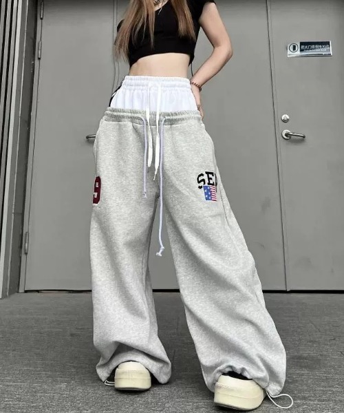 FreeZone ワイドパンツ スウェットパンツ ジャージ レイヤード風