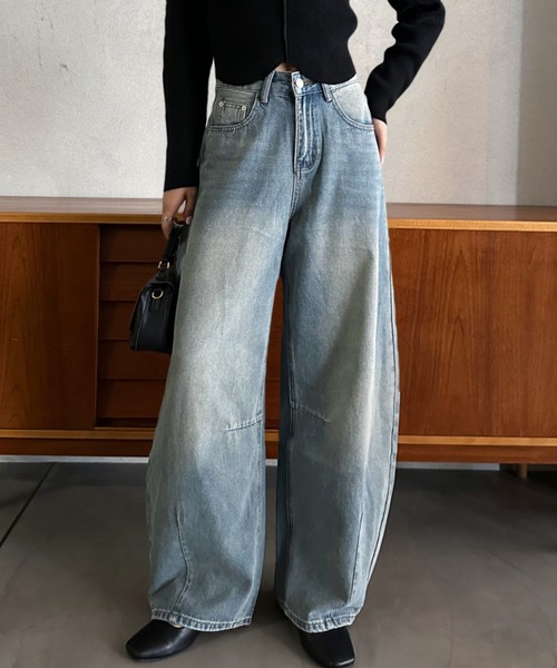 「Eclat one」 デニムパンツ M ライトブルー レディース_画像6