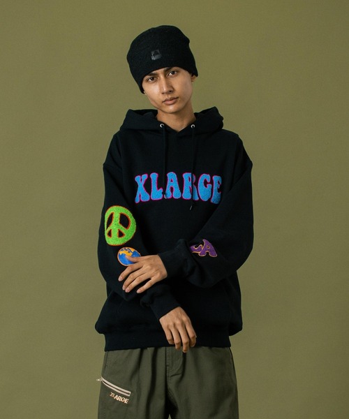 XLARGE ネイビー パーカー　フラワー XLARGE（エクストララージ）の「FLOWER OG PULLOVER HOODED