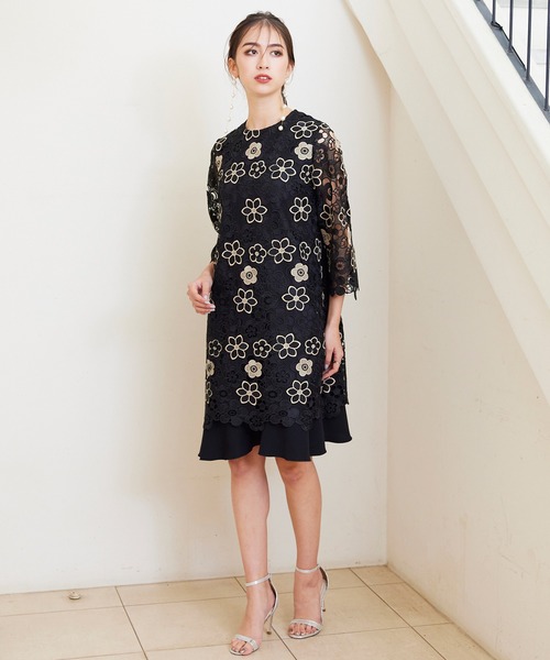 Audie a Musesオーディアミューズ フラワープリントワンピース42 Audie a Muses（オーディア ミューズ） ワンピース フラワーモノトーン