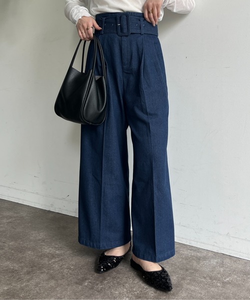 Thevon ゼヴォン ワイドパンツ ジーンズ デニム デニムパンツ ベルト付きデニムハイウエストタックパンツ レディース ZOZOTOWN Yahoo 店 - 通販 - Yahoo ショッピング