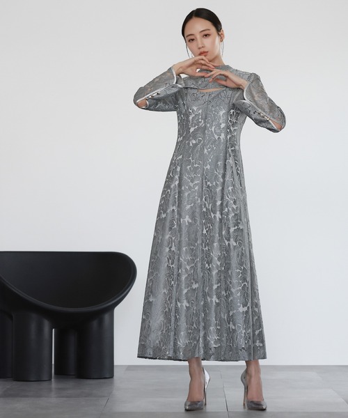 GIRL DRESS FOR NOW ドレス スタンドカラー総レース フレア