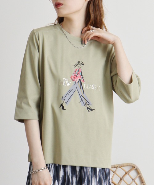 tシャツ BRODIAEA ウーマンプリント半袖Tシャツ レディース tシャツ BRODIAEA ウーマンイラストプリントTシャツ レディース