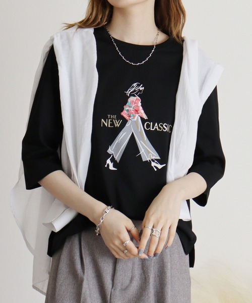 tシャツ BRODIAEA ウーマンプリント半袖Tシャツ レディース tシャツ BRODIAEA ウーマンイラストプリントTシャツ レディース