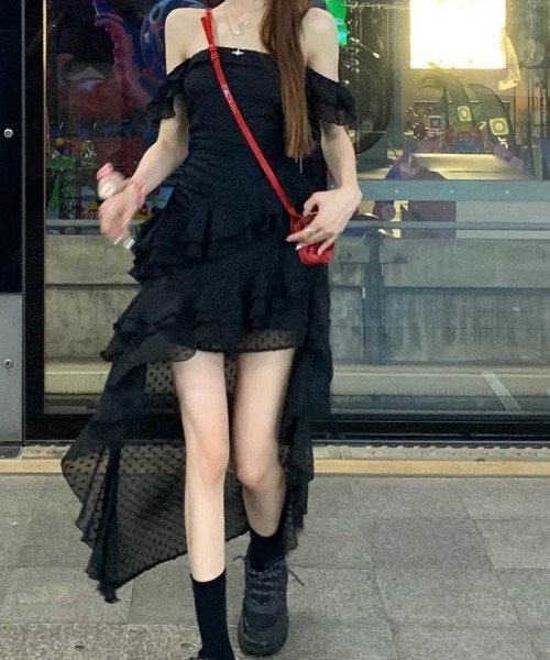 IENA　ワンピース　ドレス　アシンメトリー　シフォン gossip!ロサンゼルス ワンピース Y2Kガーリー＊レースシフォン